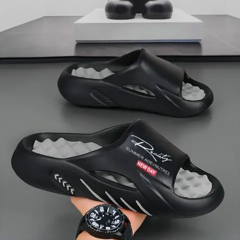 Men's Summer Outdoor Fashion Slide Sandals, stylish summer slippers, Anti-Slip non slip design Thick Sole Height-Boosting Beach Slippers, Versatile Slippers, Footwear