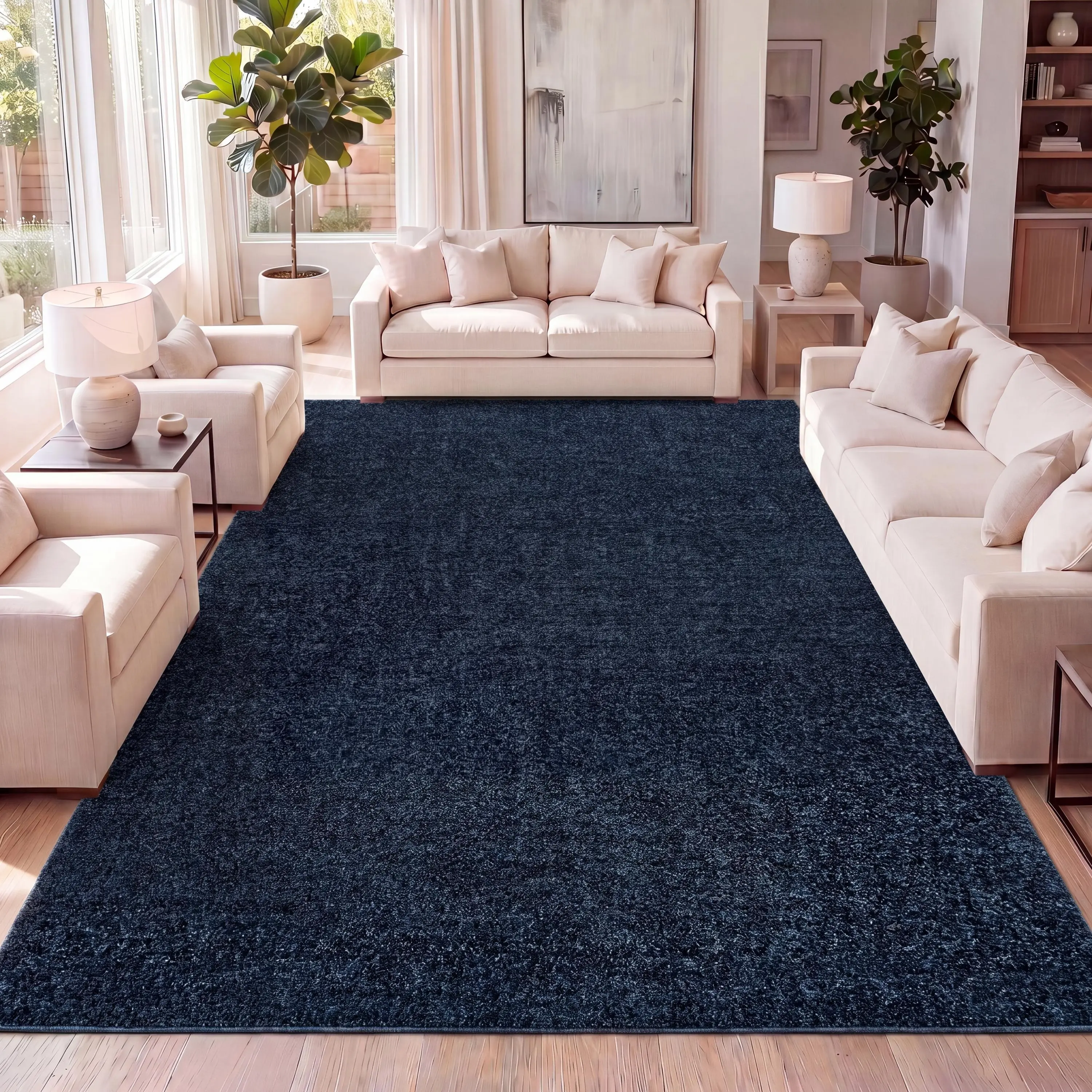 Haze Solid Low-pile Area Rug Navy