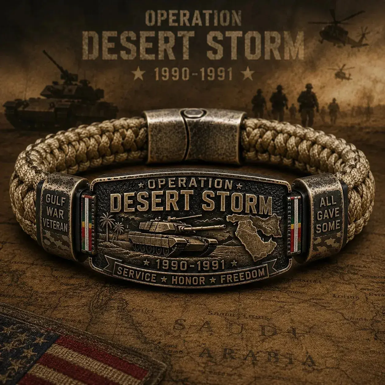 Gulf War Veteran Commemorative Paracord Bracelet, Operation Desert Storm 1990-1991 Military Wristband For US Veterans Souvenir Gift