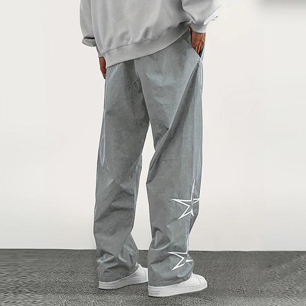 Men's All-Season Loose Tapered Cuff Star-Pattern Embroidered Athletic Pants, Fashion Casual Comfortable Trousers, Polyester Fabric, Trendy Men's Sweatpants