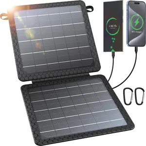 Portable Foldable Solar Charger(5V/2A Max), Small Foldable Solar Panel with USB-C USB-A Outputs Compatible with Cell Phone Tablet, IPX4 Waterproof for Camping, Hiking, Backpacking