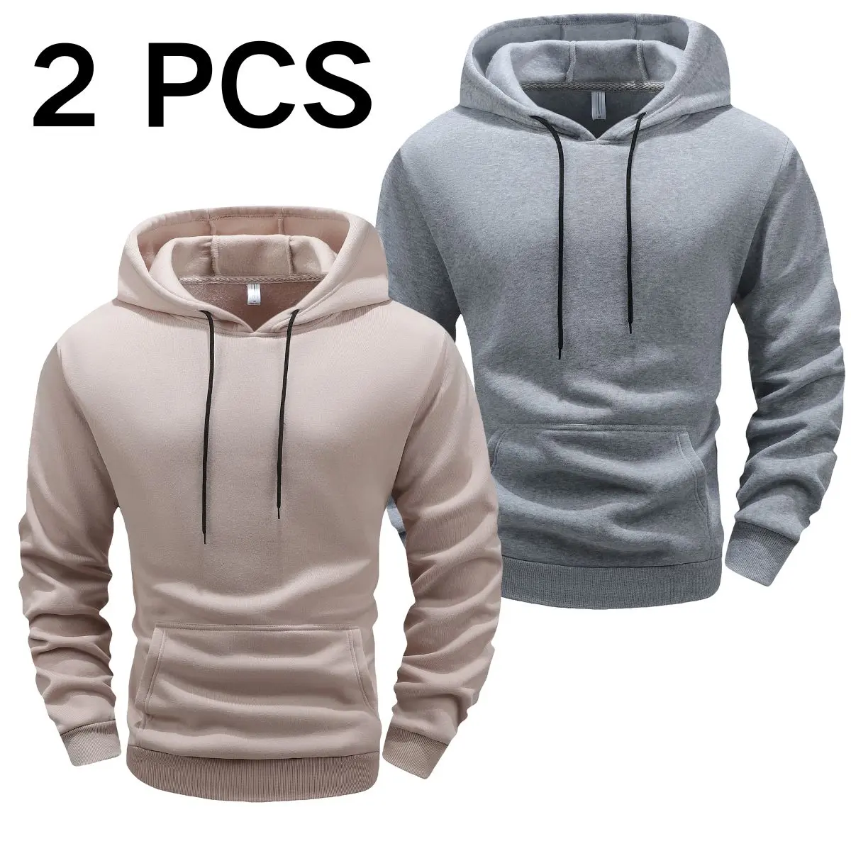 Hooded sweatshirt for men, solid color, versatile, loose, casual and sporty jacket, top, fashionable pullover Menswear Beige