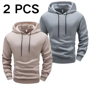Hooded sweatshirt for men, solid color, versatile, loose, casual and sporty jacket, top, fashionable pullover Menswear Beige