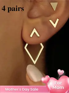 Geometric Design Stud Earrings, Statement Earrings Set, Fashionable Jewelry for Women & Girls, Trendy All-match & Exquisite Jewelry for Birthday Gift