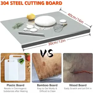 No More Moldy Wooden Boards! XXL 304 Stainless Steel Cutting Board – Anti-Slip, Heavy-Duty & Food-Safe, Perfect for Chopping Meat, Kneading Dough & Baking Prep – A Must-Have for Kitchen