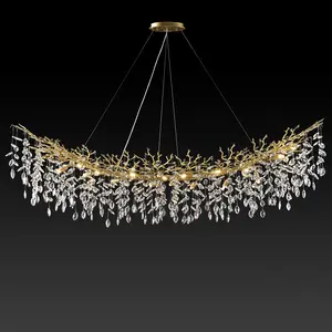 Modern Crystal Silver Chandelier,72" Large Rectangular Chandeliers for Dining Room, Tree Branch Crystal Lving Room Chandelier,Dining Room Over Table Chandelier,Fixture Height-Adjustable