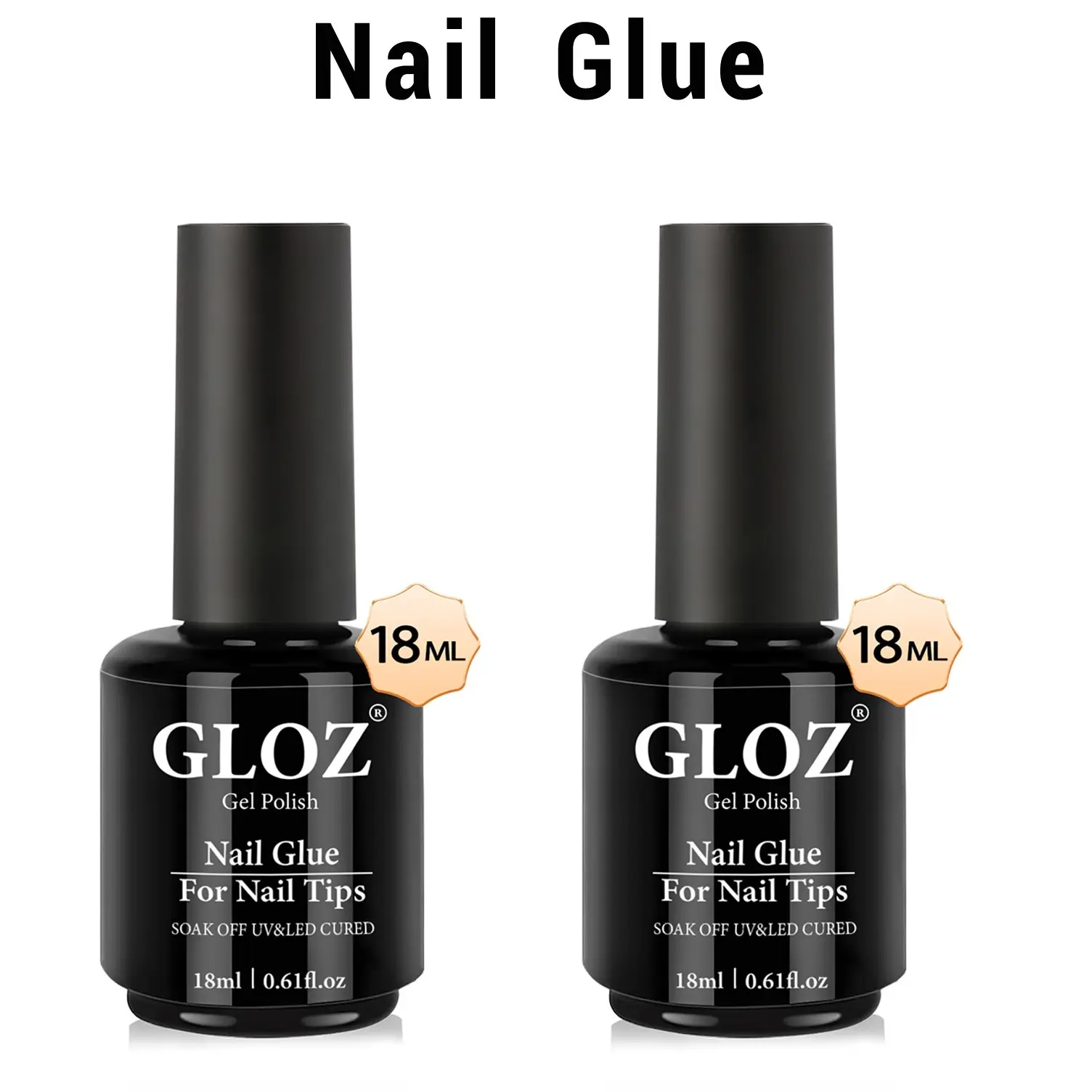 GLOZ Brush On Nail Glue 18ml 2PCS | Extra Strong Adhesive for Press On Nails & Acrylic Nail Tips, Quick Dry Long Lasting Professional False Nail Bond, UV Nail Glue, Nail Glue Kit, Nail Glue Extension