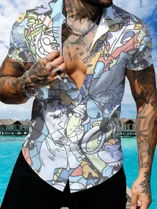 Men's Hawaiian Printed Short Sleeve Shirt, Multi-Pattern Beach Vacation Trendy Casual Top