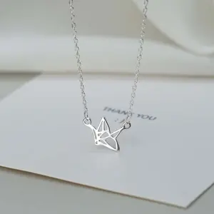 Aileen Jewelry Paper Crane Necklace Silver Hollow Bird Clavicle Chain Daily Match