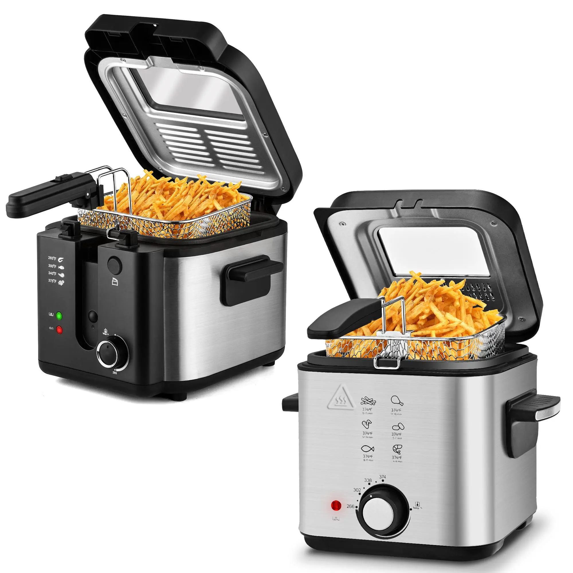 SUSTEAS Countertop Electric Deep Fryer with Basket, 1.5-6.3 QT Capacity, Adjustable Temperature Control, Removable Lid with Viewing Window, Fast Heating, Anti-Adhesive Interior