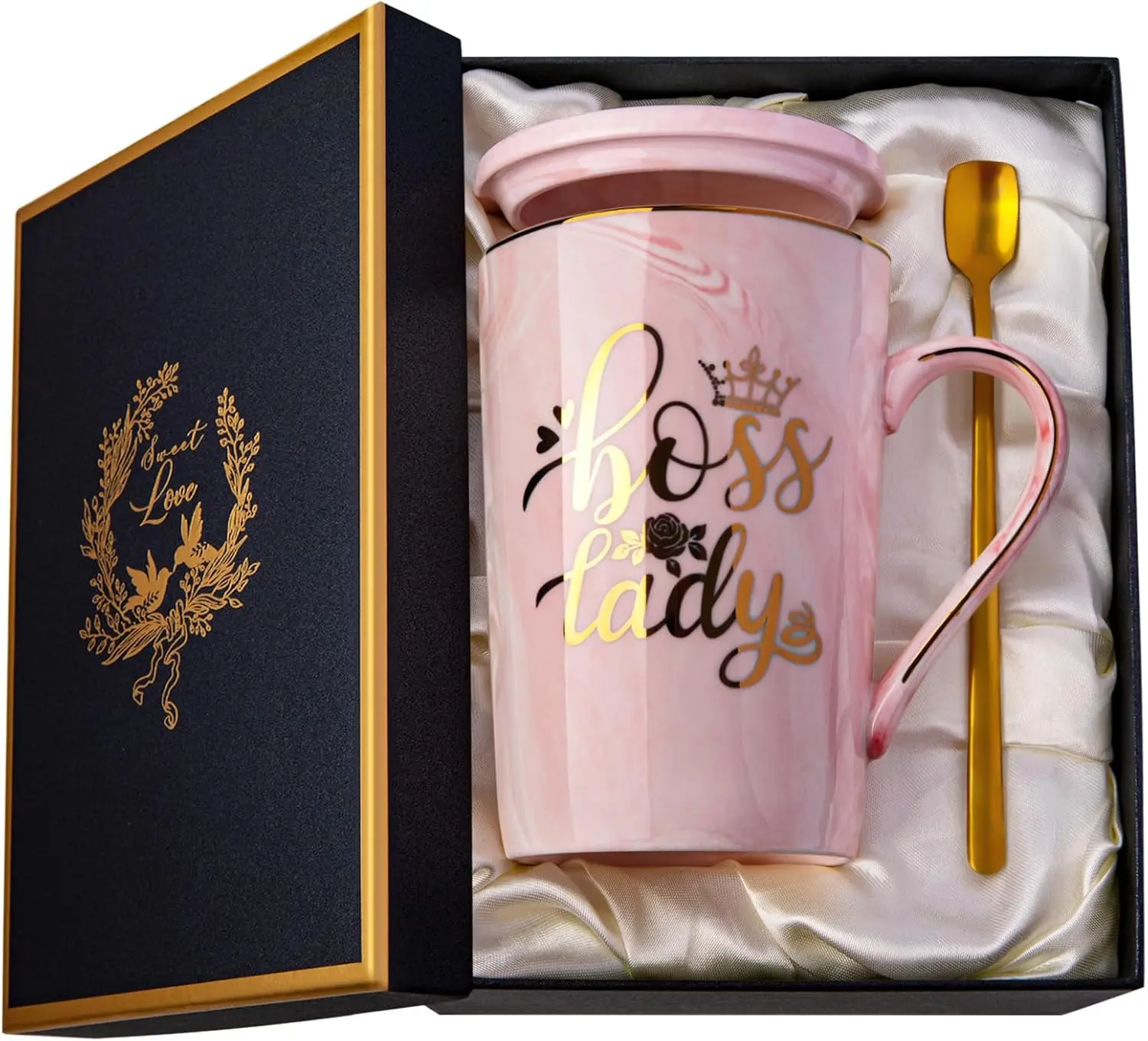 Biching Boss Lady Gifts for Women, Unique Birthday Gift for Women, Thank You Gift for Friend, Coworkers, Colleagues, Boss Female - Appreciation Mothers Day Gifts - 14Oz Marble Ceramic Coffee Mug Pink