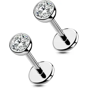 2Pcs 20G/18G/16G G23 Titanium Threadless Nose Stud Earrings Flat Back Tiny CZ Small Nose Helix Cartilage Tragus Conch Labret Medusa Monroe Piercing Jewelry for Women Men belly button rings waist beads