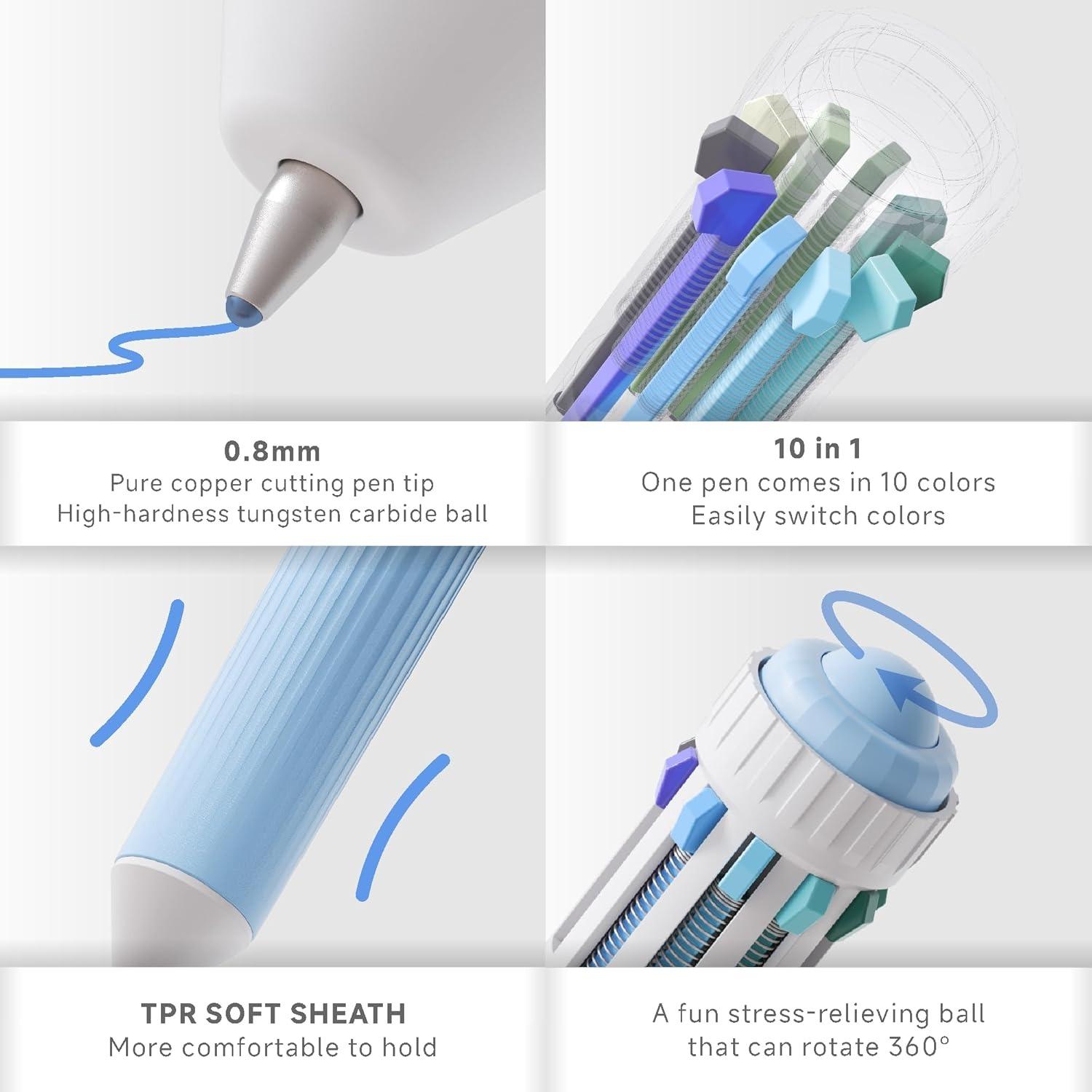 10-in-1 Multicolor Ballpoint Pens 6 Pack, 0.8mm Fine Point Retractable Multi Color Pen, Colored Ink Pens for Drawing, Writing, Coloring, Planner, Scrapbooking, School & Office Art Supplies Stationery 10-in-1 Multicolor Ballpoint Pens 6 Pack, 0.8mm Fine Point Retractable Multi Color Pen, Colored Ink Pens for Drawing, Writing, Coloring, Planner, Scrapbooking, School & Office Art Supplies Stationery