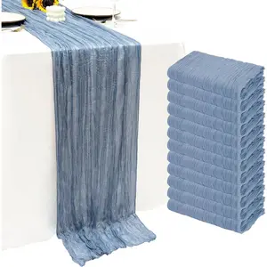 12Pack Dusty Blue Cheesecloth Table Runner 10Ft Gauze Table Runner Blue Cheese Cloth Table Runners Long Sheer Fabric Tablerunners for Wedding Party Bridal Shower Thanksgiving Christmas