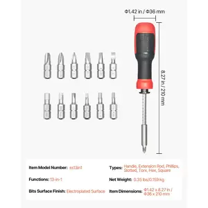 VEVOR Screwdriver Set, 13 in 1 Magnetic Multi Bit Mini Nut Driver Set, Phillips, Flat Head, Torx, Square Bits for Men, Manual Precision Repair Tool Kit for Sockets, Furniture, Home Appliances, Cars