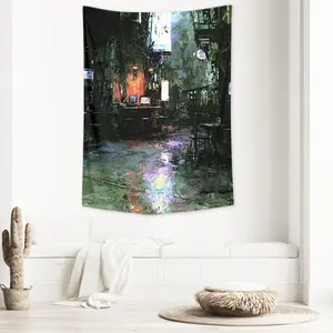Psychedelic Rainy Street Oil Painting Tapestry, Cool Stuff for Your Room Dorm, Funny Tapestry and Flags for College Dorm Room, Teen Boy Room Decor for Guys, Youth Poster Tapestry, 79×58 Inches for Teen Boys