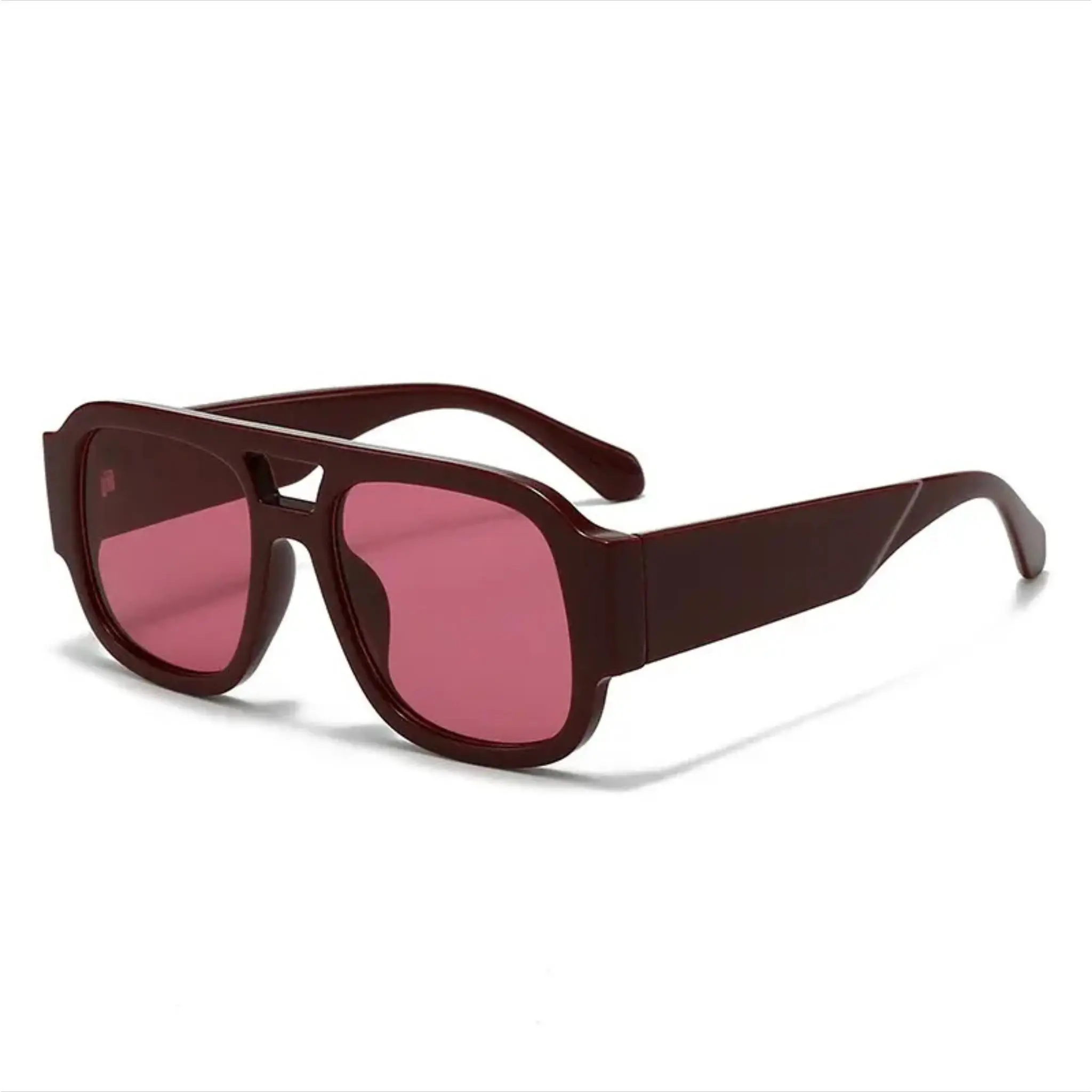 70s Vintage Retro Pilot Sunglasses Sports Eyewear, Square Nylon Frame with Double Bridge for Men & Women, UV400 Shield for Casual Outdoor Wear, Full Rim