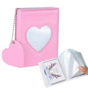 Mini Album Kpop Photo Card Binder Heart-Shaped Hollow Design 32 Pockets Portable Organizer for Collecting Books and Displaying Kpop Cards