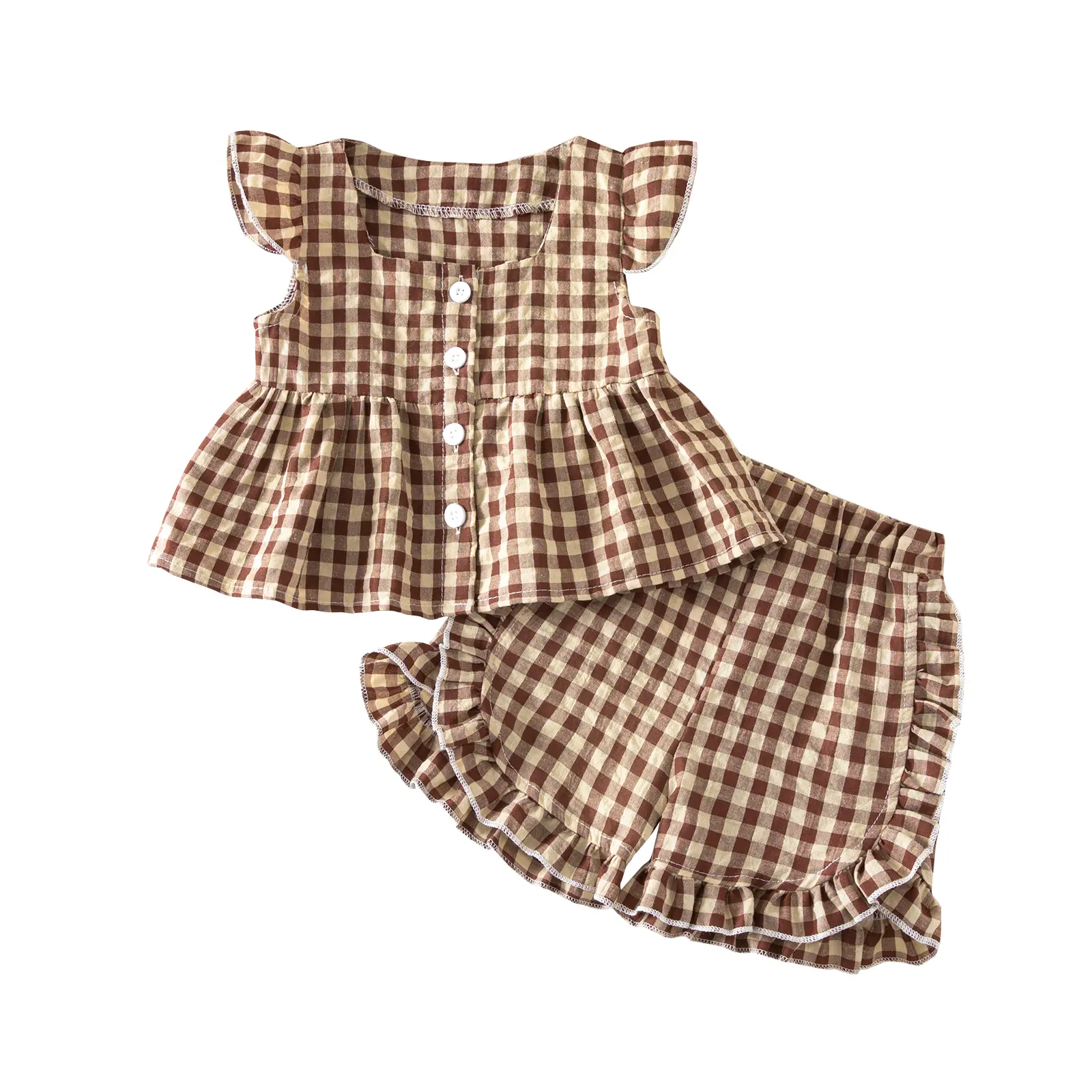 Toddler Baby Girl Casual 2-Piece Summer Baby Clothing Set (2-3y) - Plaid Ruffle Sleeveless Tank Top & Shorts, 2 Piece Set