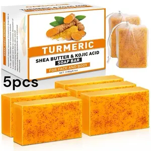 5 Pack Turmeric Soap Bars(80g) - Infused with Retinol, Hydrolyzed Collagen, Vitamin E & Shea Butter, Gentle Care for Face, Body & Underarms Free, Suitable for Oily & Dry Skin