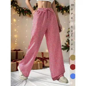 Women's checkered printed woven pants, loose straight leg pants, comfortable and versatile, casual fit style, casual chic bottom pants, autumn and winter fashionRAIMENTRY