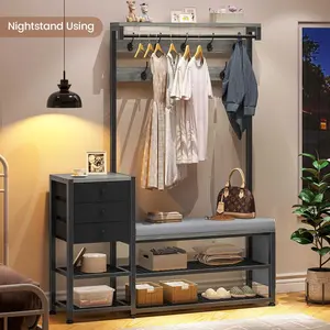 5-in-1 Entryway Hall Tree with Bench and Shoe Storage Grey