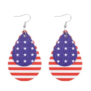 4th of July Earrings Leather Surface 250 Anniversary USA Merchandise Teardrop Shaped Accessory for Festive Occasions