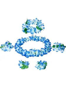 Hawaiian Luau Flower Leis Jumbo Necklaces Bracelets Headband Anklets Set 6-7 Pack
