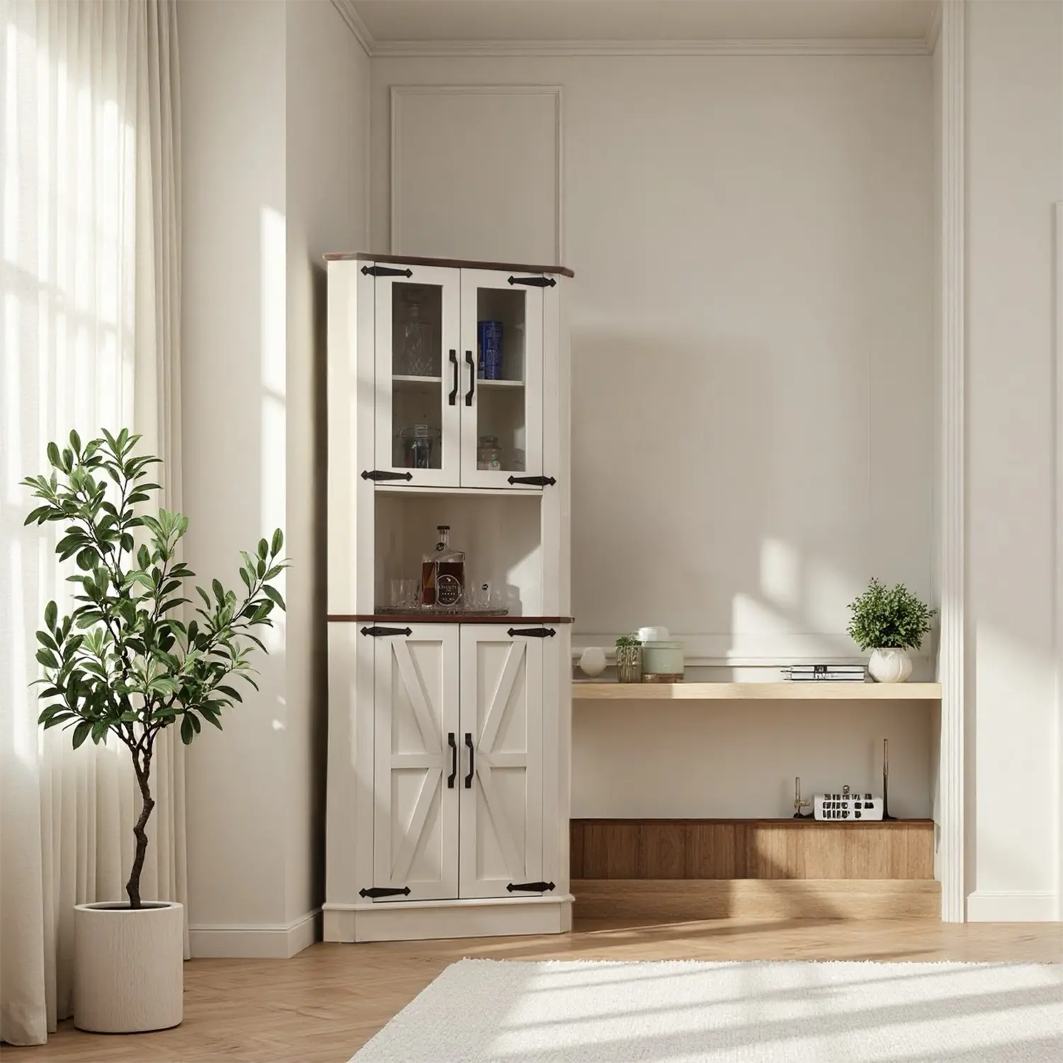 Modern 68.1" Tall Adjustable Engineered Wood Corner Cabinet - Single Unit 68.1" Tall Storage Cupboard for Dining Room, Requires Assembly, Corner Shape