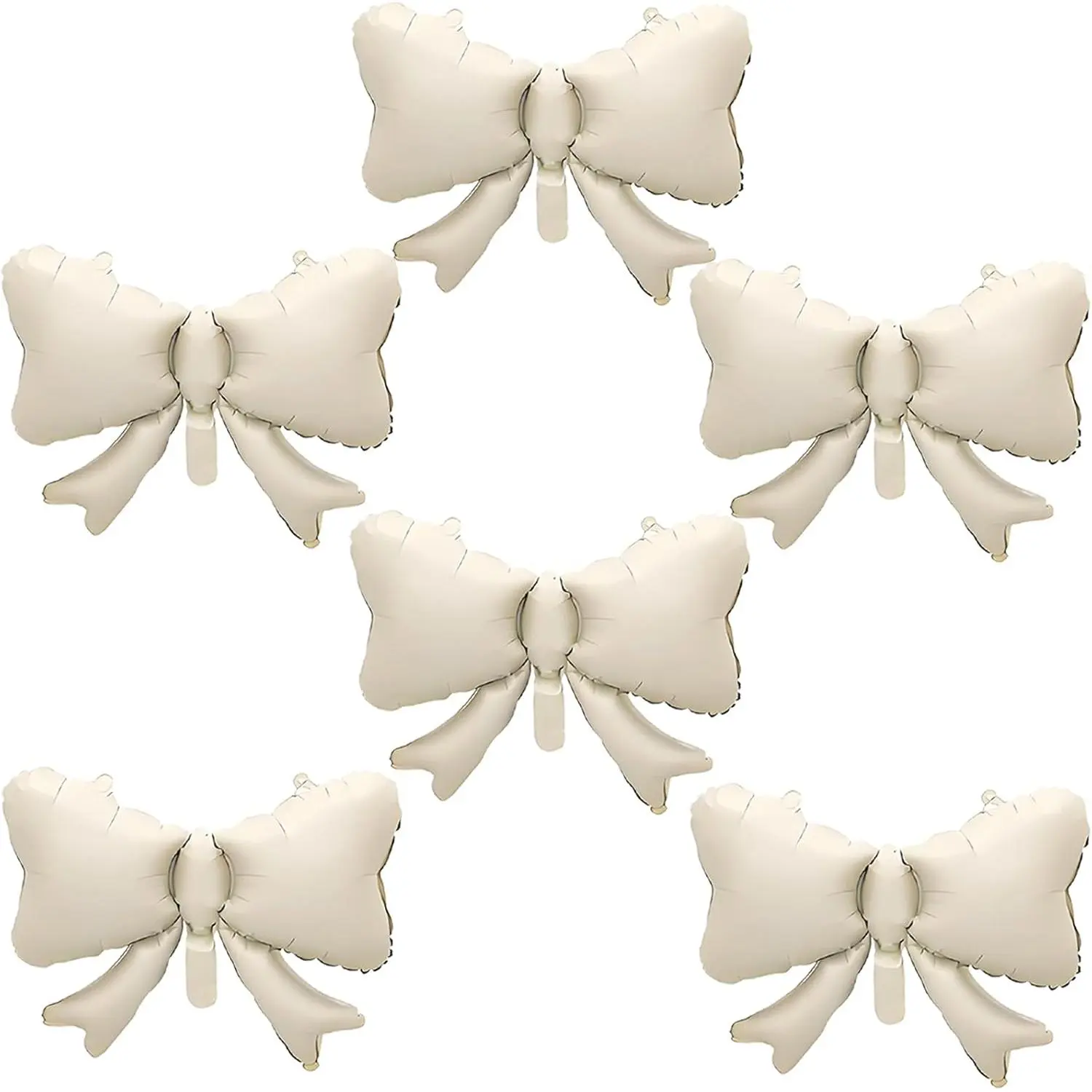 6Pcs White Mylar Bow Balloon Kit - Coquette Festive Supplies for Birthday Party, Wedding Decorations