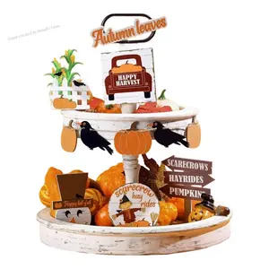 Fall Harvest Tiered Tray Wooden Truck Table Centerpiece Decor Set