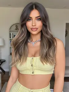 22 Inch Ombre Wavy Hair Wig for Women, Natural Voluminous Look Synthetic Material Wigs, Stylish Daily Wear for Fashionable Women, Synthetic Fiber Wigs, Synthetic Curly Wigs