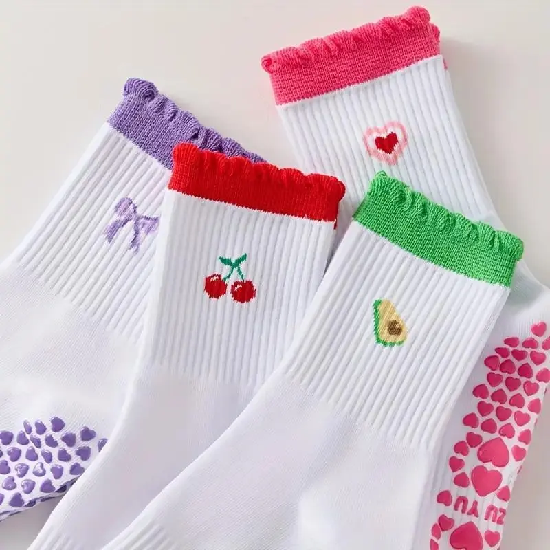Women's Yoga Grip Crew Socks Non Slip PilatesSocks withRuffle Cuff Design for Ballet, Barre and WorkoutClasses