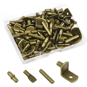 100 count Shelf Pegs for Shelves, 4 Styles Shelf Pins Kitchen Cabinet Shelf Pegs,Bronze Shelf Holders Pegs, Bookshelf Pegs for Shelves, Metal Shelf Support Pegs & Pins (5mm & 6mm)...