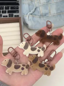 4 Piece Set Plush Spotted Dog Keychain, Cute Cartoon Sausage Dog Hanging Ornament, Fall Winter Fuzzy Backpack Accessory Gift