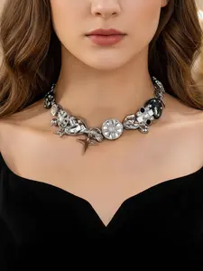 Y2K Punk Style Silver Color, Heart Star Pendant Choker, Charms Necklace, Gothic Streetwear Jewelry for Women, Charm Necklaces