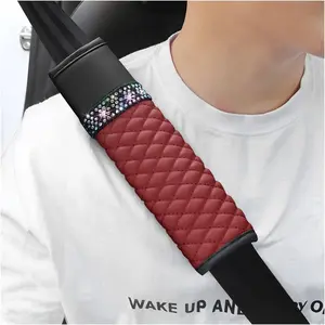 2 count Auto Seat Belt Cover, Breathable Leather  Pads Protect Your , Harness Pads Strap for a More Comfortable Driving,  Accessories Compatible with Adults  ( Red)