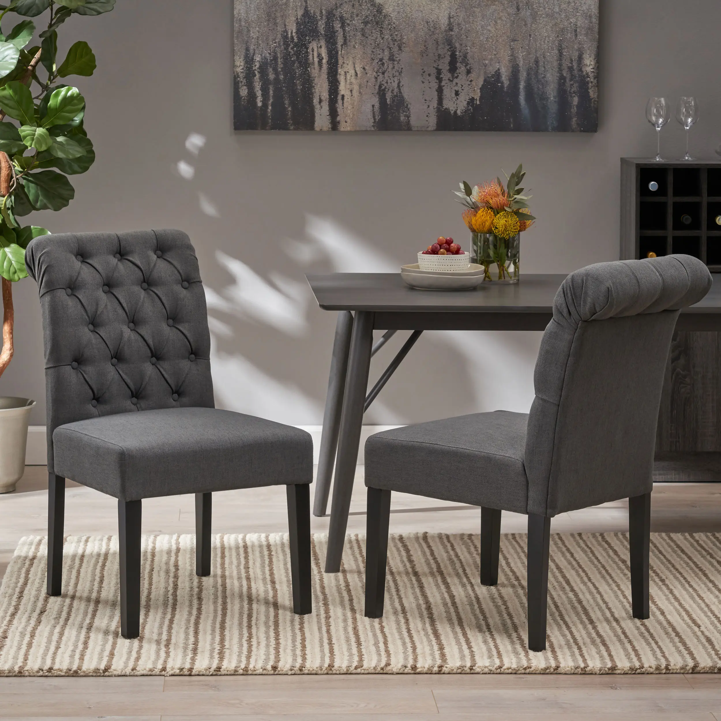 Broxton Tuft Dining Rolltop KD MP2 Set of 2 Dining Room Furniture Set with Tufted Design, Rolltop Storage, KD Assembly, Light Gray Finish, 2-Piece Dining Set for Kitchen or Dining Room, Home Furniture and Household Product Search Terms