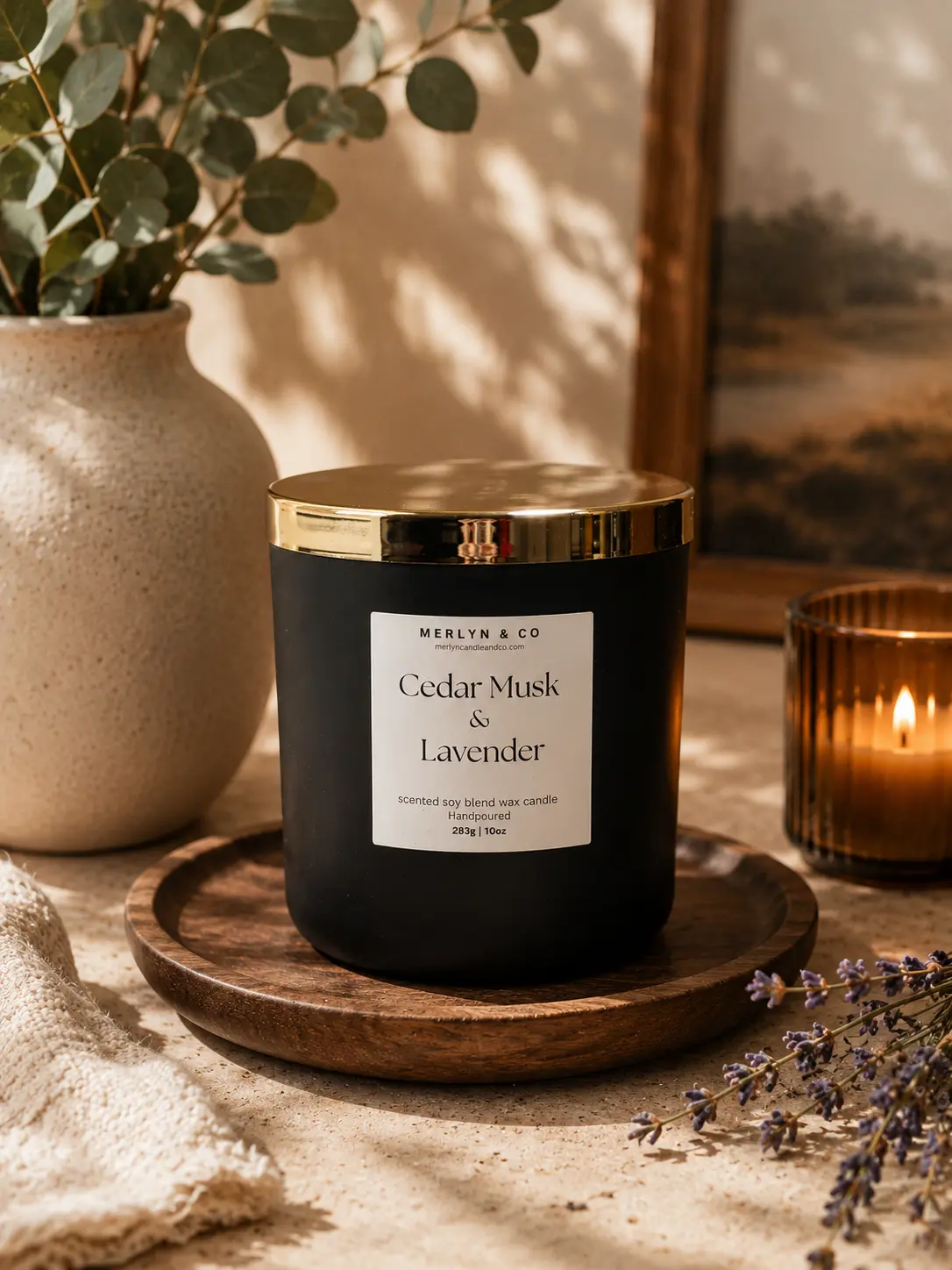 Cedar Musk + Lavender  cotton wick 10 oz