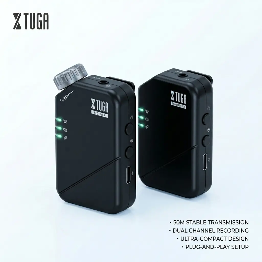 XTUGA 2.4G Stereo In-Ear Wireless Monitoring Earbuds System - 1 Transmitter, 1 Receiver, Low Latency, Active Noise Cancelling, Volume Control, Stable Connection, Suitable for Stages, Live Recording, Vocals, Guitars (J02S) Headphone for Audios