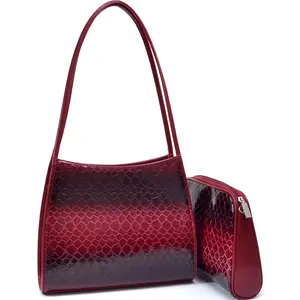 Women Fashion Snake Skin Embossed 2-in-1 Shoulder Bag Handbag