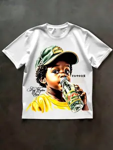 Men's Casual Printed Fitted Short Sleeve T-Shirt, High Fidelity Cartoon Print, Vintage Newspaper Style Streetwear, Soft Comfortable Fabric, Daily Commute City Walk