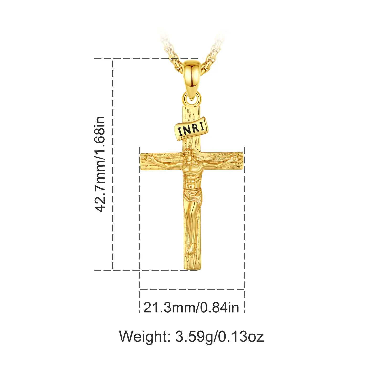 Gold-Plated Jesus Cross Pendant With 24" Box & Rop