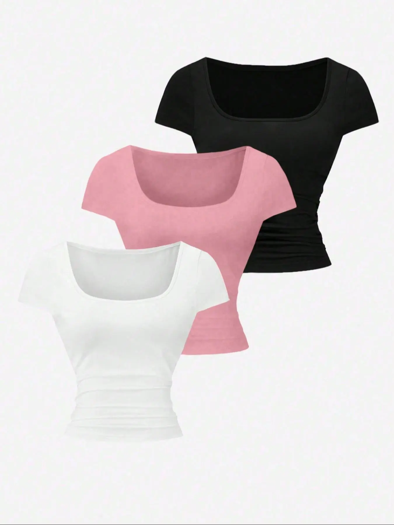 Women's Solid Square Neck Crop Tee Top, Casual Everyday Tee, Basic Casual Comfy Classy Summer Short Sleeve T-shirt for Daily Wear, Ladies Clothes for All Seasons, Womenswear