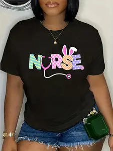 100% Cotton Nurse Easter Bunny Ears Nursing Easter Egg Stethoscope Women T-Shirt