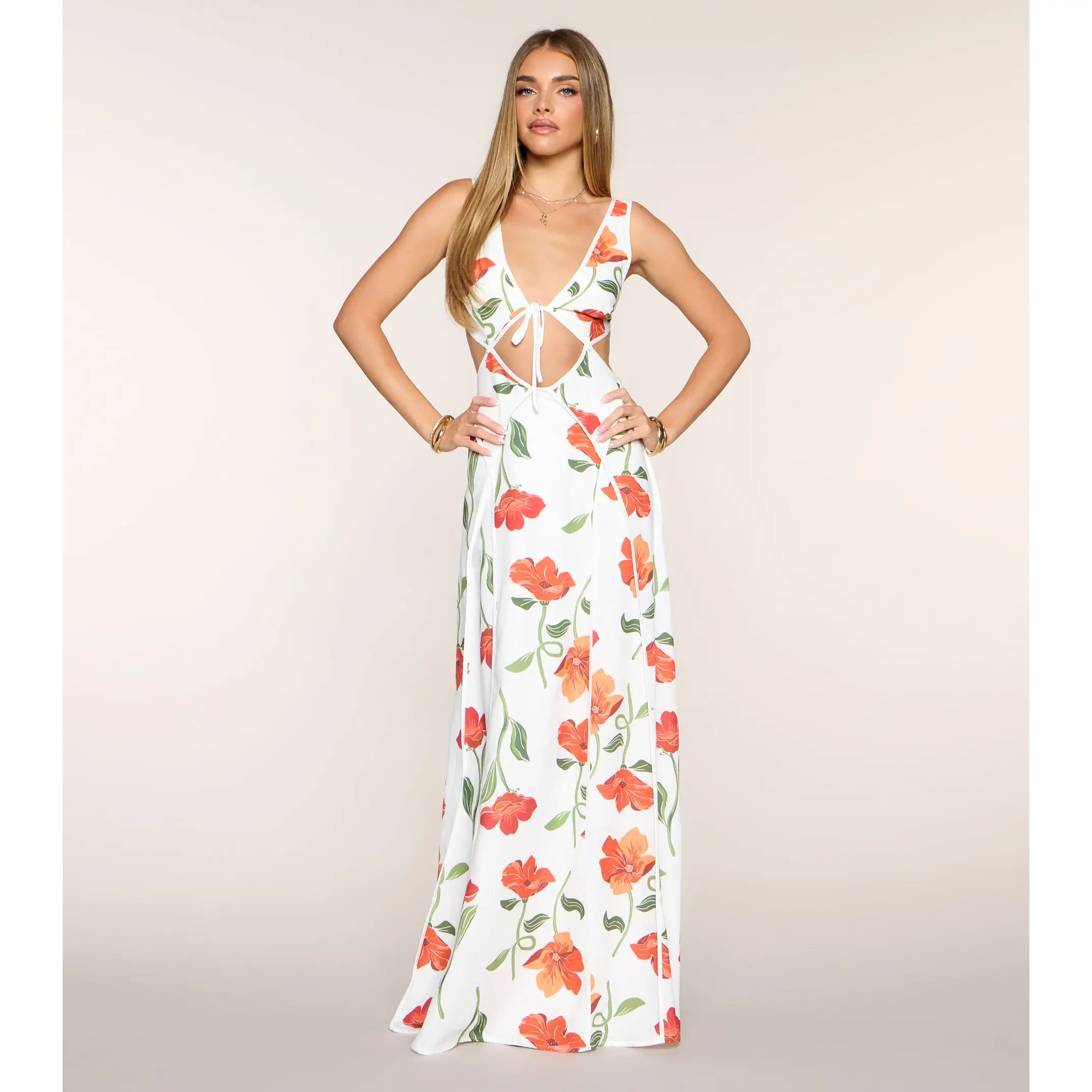 Rylan Floral Linen Cutout A-Line Dress