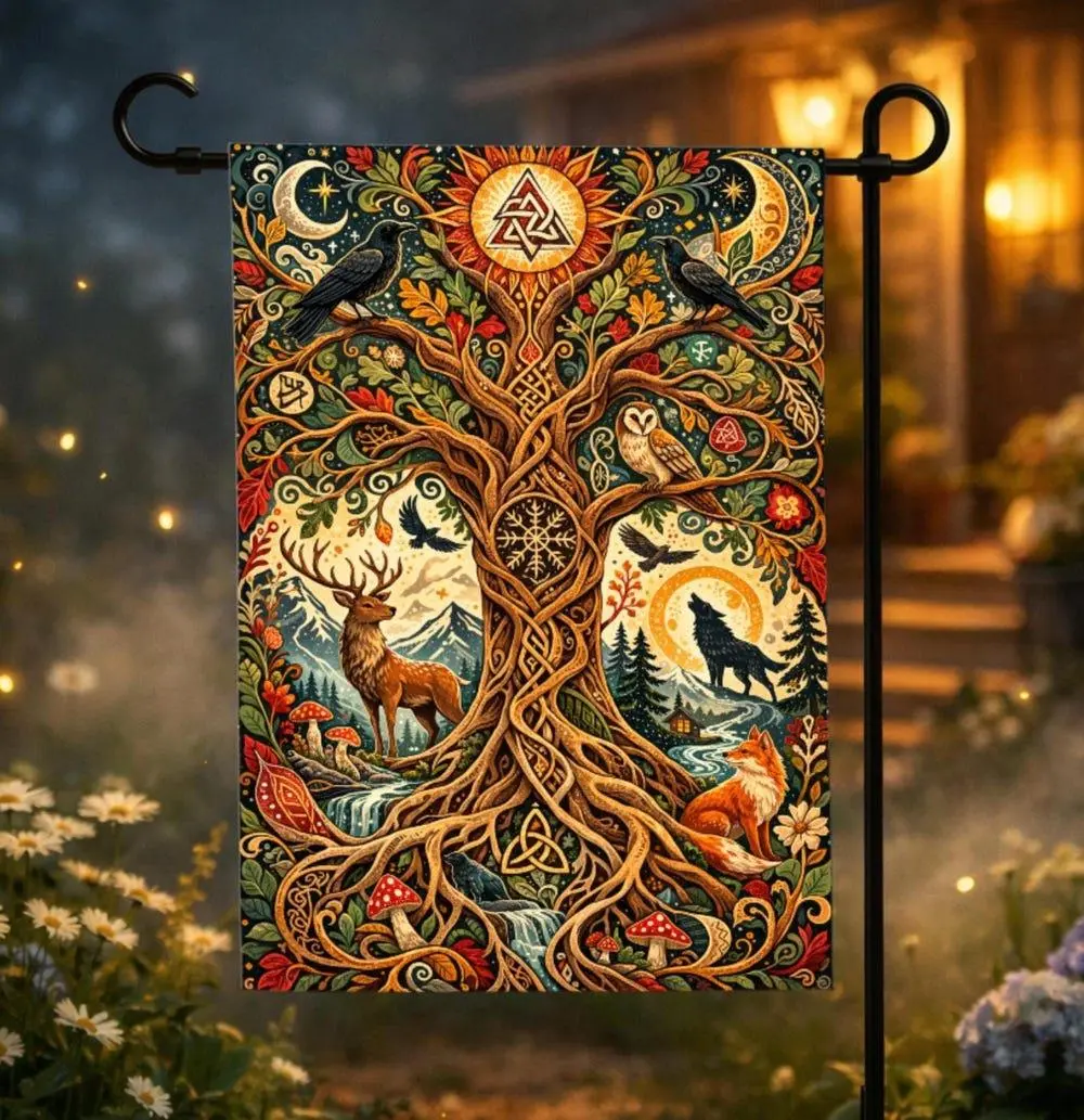 Tree of Life Garden Flag, Norse Yggdrasil Flag, Viking Mythology Decor