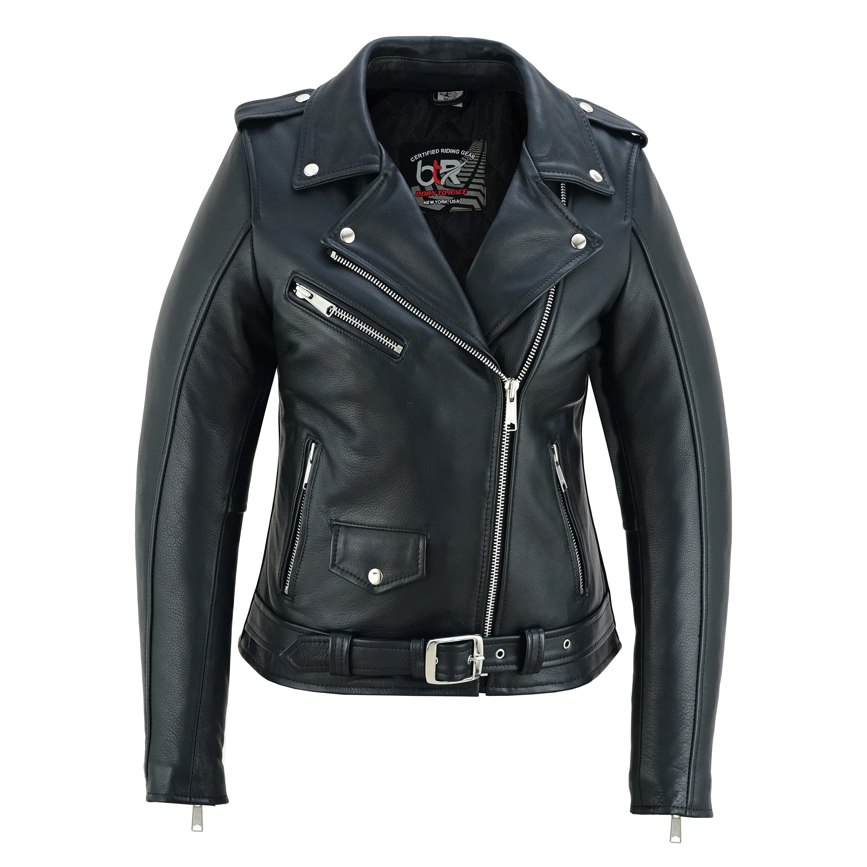 Bella Rider Women’s Motorcycle Jacket | Classic Brando Style Genuine Cowhide Leather | Asymmetrical Zipper | Black Biker Jacket for Riding, Casual Wear & Fashion Black