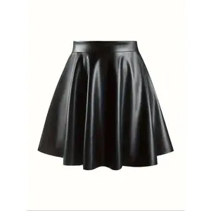Elegant PU Leather Skirt, High Waist Slimming Pleated Design, Fashionable Women's Clothing for Fall & Winter Seasons