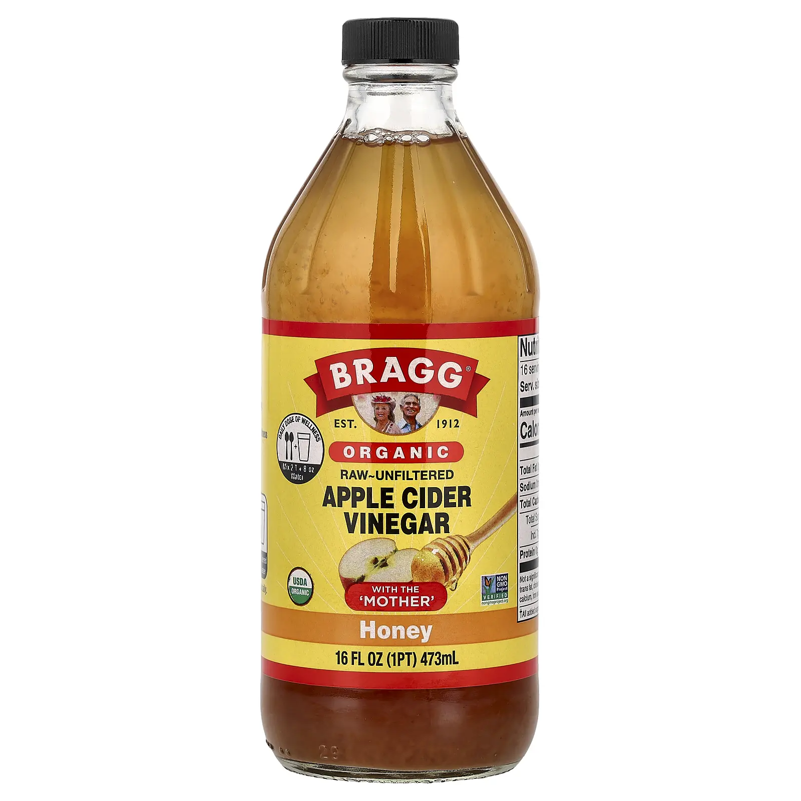 Bragg Organic Apple Cider Vinegar With The 'Mother', Honey, 16 fl oz (473 ml)